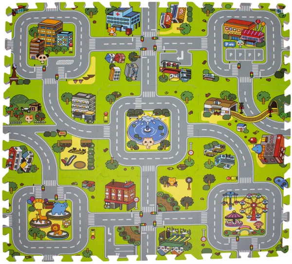 Play mat with road and city, foam. 9 pieces